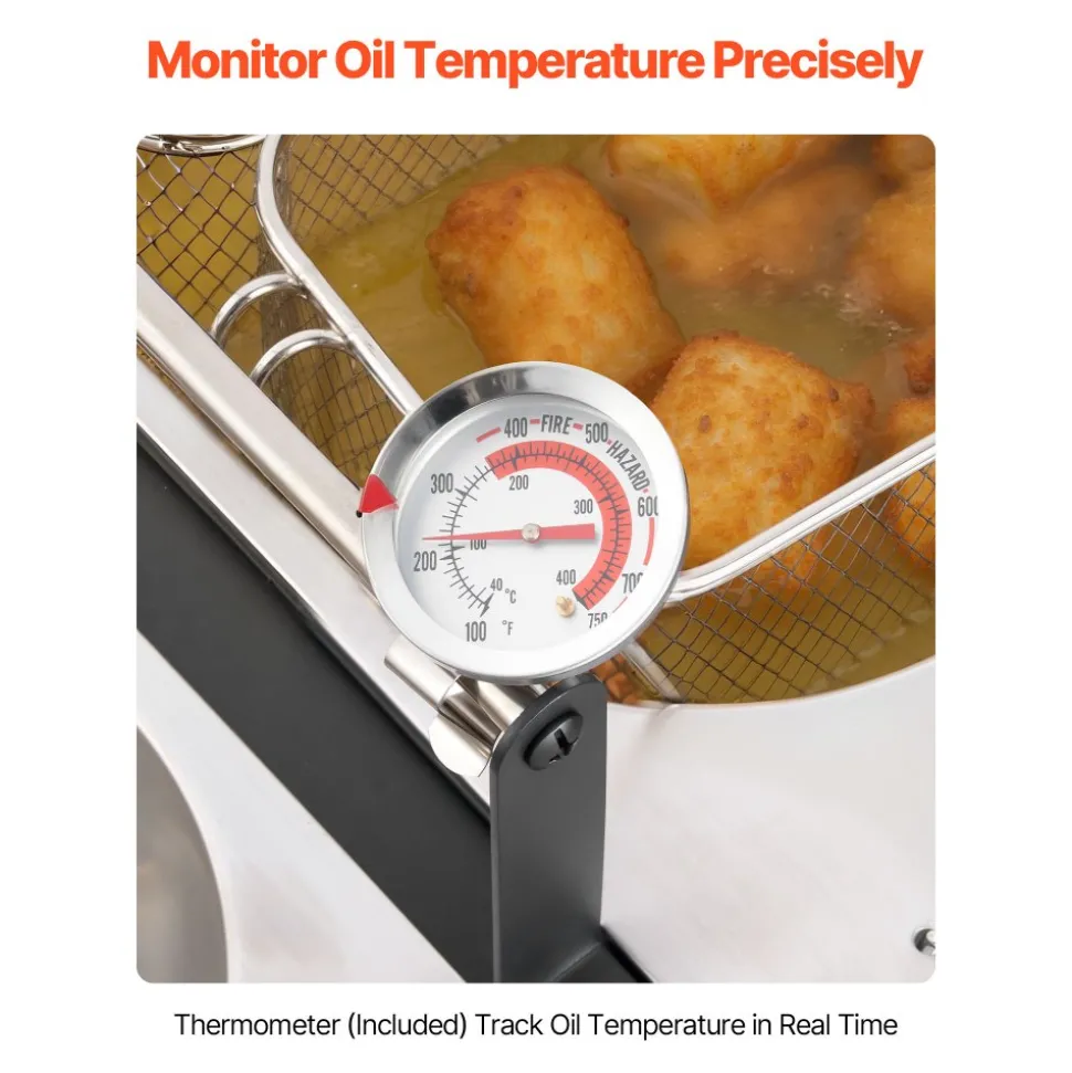 VEVOR Outdoor Propane Deep Fryer, Dual-Tank 16QTx2 Large Capacity Commercial Fryer, Stainless Steel Fish Cooker with 3 Basket, Thermometer, Floor Standing Fryers for Catering Event Camping, 50,000 BTU