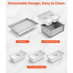 VEVOR Outdoor Propane Griddle, 3 Burners (11,600 BTU Each), Commercial Stainless Steel Griddle with Two 1/3 Size Food Warming Pans, Portable Cart with 4 Lockable Wheels, for Hot Dogs, Burgers & Meats