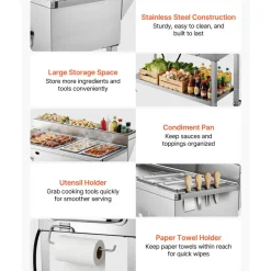 VEVOR Outdoor Propane Griddle, 3 Burners (11,600 BTU Each), Commercial Stainless Steel Griddle with Two 1/3 Size Food Warming Pans, Portable Cart with 4 Lockable Wheels, for Hot Dogs, Burgers & Meats