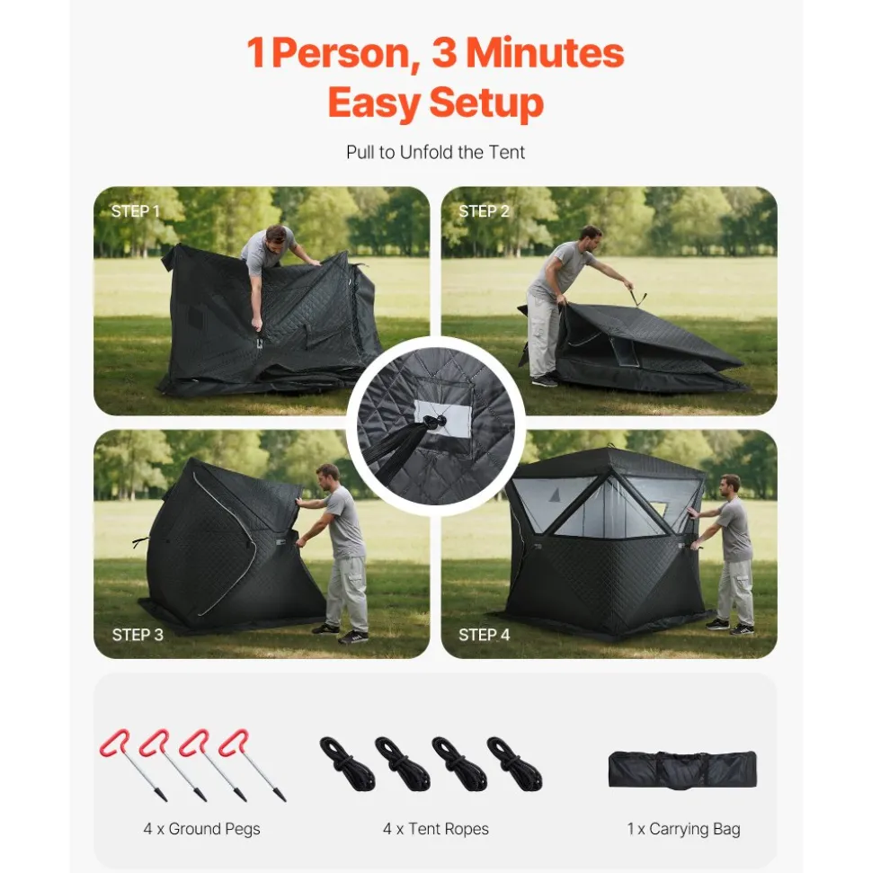 VEVOR Outdoor Sauna Tent Pro, Portable Steam & Dry Sauna for 4 Persons, Heavy-Duty Oxford Cloth & Carbon Steel, Easy Setup for Camping, Backyard, or Home Gym,Easy Setup(Black)