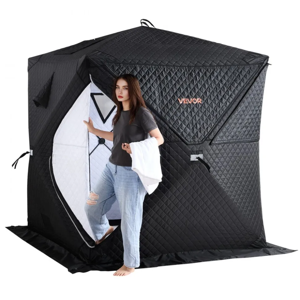 VEVOR Outdoor Sauna Tent Pro, Portable Steam & Dry Sauna for 4 Persons, Heavy-Duty Oxford Cloth & Carbon Steel, Easy Setup for Camping, Backyard, or Home Gym,Easy Setup(Black)