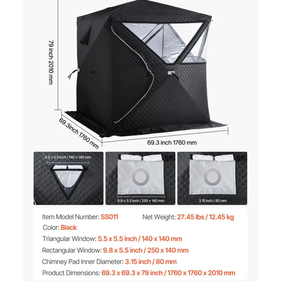VEVOR Outdoor Sauna Tent Pro, Portable Steam & Dry Sauna for 4 Persons, Heavy-Duty Oxford Cloth & Carbon Steel, Easy Setup for Camping, Backyard, or Home Gym,Easy Setup(Black)
