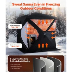 VEVOR Outdoor Sauna Tent Pro, Portable Steam & Dry Sauna for 4 Persons, Heavy-Duty Oxford Cloth & Carbon Steel, Easy Setup for Camping, Backyard, or Home Gym,Easy Setup(Black)