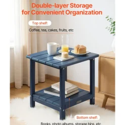 VEVOR Outdoor Side Table, 17.72W x 14.96D x 17.32H Inch, Double Layer HDPE Outside End Table for Easy Maintenance, Withstand Harsh Weather, Fit for Patio, Pool, Beach, Porch, Indoor, Backyard, Blue
