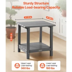 VEVOR Outdoor Side Table, 17.72W x 14.96D x 17.32H Inch, Double Layer HDPE Outside End Table for Easy Maintenance, Withstand Harsh Weather, Fit for Patio, Pool, Beach, Porch, Indoor, Backyard, Grey