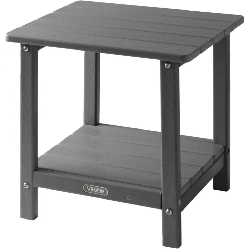 VEVOR Outdoor Side Table, 17.72W x 14.96D x 17.32H Inch, Double Layer HDPE Outside End Table for Easy Maintenance, Withstand Harsh Weather, Fit for Patio, Pool, Beach, Porch, Indoor, Backyard, Grey