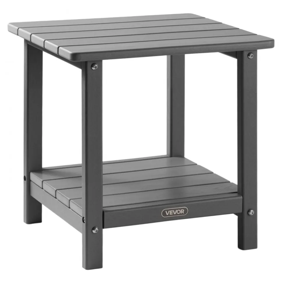 VEVOR Outdoor Side Table, 17.72W x 14.96D x 17.32H Inch, Double Layer HDPE Outside End Table for Easy Maintenance, Withstand Harsh Weather, Fit for Patio, Pool, Beach, Porch, Indoor, Backyard, Grey