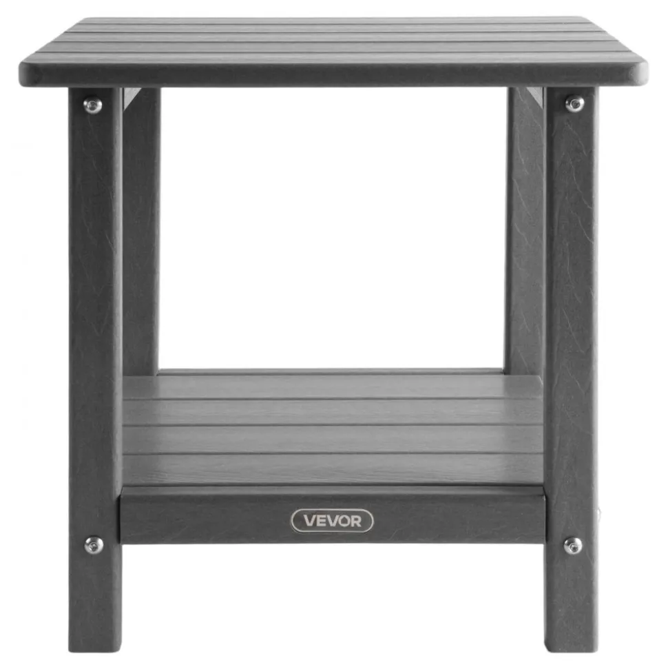VEVOR Outdoor Side Table, 17.72W x 14.96D x 17.32H Inch, Double Layer HDPE Outside End Table for Easy Maintenance, Withstand Harsh Weather, Fit for Patio, Pool, Beach, Porch, Indoor, Backyard, Grey
