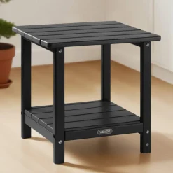 VEVOR Outdoor Side Table, 17.72W x 14.96D x 17.32H Inch, Double Layer HDPE Outside End Table for Easy Maintenance, Withstand Harsh Weather, Fit for Patio, Pool, Beach, Porch, Indoor, Backyard, Black