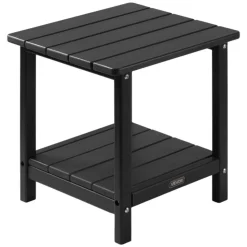 VEVOR Outdoor Side Table, 17.72W x 14.96D x 17.32H Inch, Double Layer HDPE Outside End Table for Easy Maintenance, Withstand Harsh Weather, Fit for Patio, Pool, Beach, Porch, Indoor, Backyard, Black