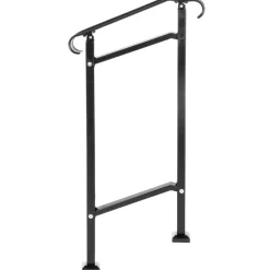 VEVOR Outdoor Stair Railing, Fit 1 or 2 Steps Wrought Iron Handrail, Adjustable Front Porch Hand Railings, Black Transitional Hand Rail for Concrete Steps or Wooden Stairs with Installation Kit
