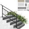 VEVOR Outdoor Stair Railing, Fits for 1-5 Steps Transitional Wrought Iron Handrail, Adjustable Exterior Stair Railing with Fence, Handrails for Concrete Steps with Installation Kit, Matte Black