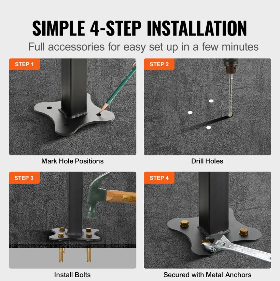 VEVOR Outdoor Stair Railing, Fits for 1-5 Steps Transitional Wrought Iron Handrail, Adjustable Exterior Stair Railing with Fence, Handrails for Concrete Steps with Installation Kit, Matte Black