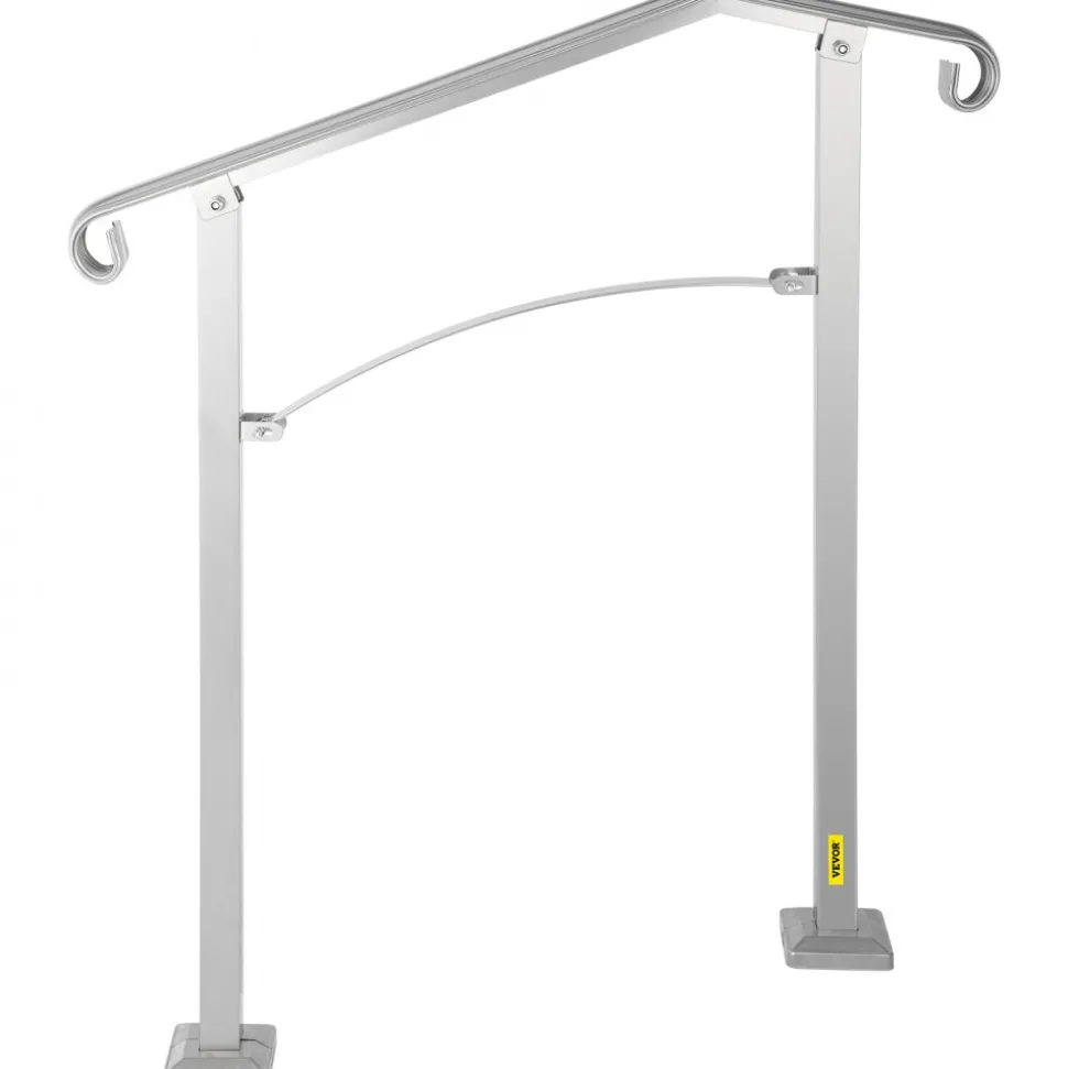 VEVOR Outdoor Stair Railing, Fit 2 or 3 Steps Alloy Metal Handrailing, Front Porch Flexible Transitional Handrail, Arch Step Rail with Installation Kit, for Concrete or Wooden Stairs, Silver