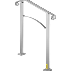 VEVOR Outdoor Stair Railing, Fit 2 or 3 Steps Alloy Metal Handrailing, Front Porch Flexible Transitional Handrail, Arch Step Rail with Installation Kit, for Concrete or Wooden Stairs, Silver