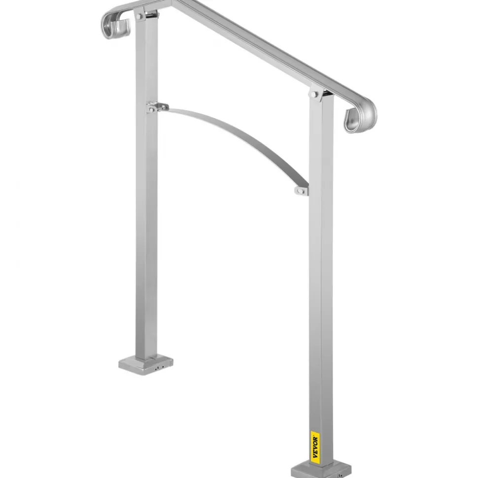 VEVOR Outdoor Stair Railing, Fit 2 or 3 Steps Alloy Metal Handrailing, Front Porch Flexible Transitional Handrail, Arch Step Rail with Installation Kit, for Concrete or Wooden Stairs, Silver