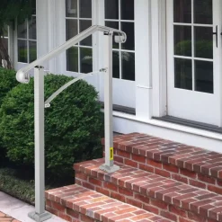 VEVOR Outdoor Stair Railing, Fit 2 or 3 Steps Alloy Metal Handrailing, Front Porch Flexible Transitional Handrail, Arch Step Rail with Installation Kit, for Concrete or Wooden Stairs, Silver