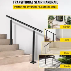 VEVOR Outdoor Stair Railing Kit, 3 FT Handrails 1-3 Steps, Adjustable Angle Black Aluminum Stair Hand Rail for The Elderly, Handrails for Outdoor Steps