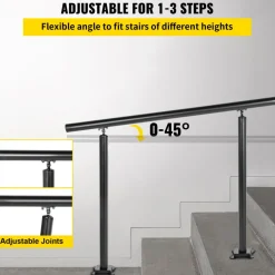 VEVOR Outdoor Stair Railing Kit, 3 FT Handrails 1-3 Steps, Adjustable Angle Black Aluminum Stair Hand Rail for The Elderly, Handrails for Outdoor Steps