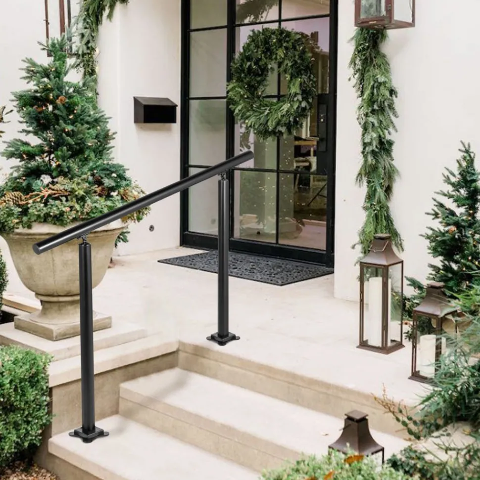 VEVOR Outdoor Stair Railing Kit, 3 FT Handrails 1-3 Steps, Adjustable Angle Black Aluminum Stair Hand Rail for The Elderly, Handrails for Outdoor Steps