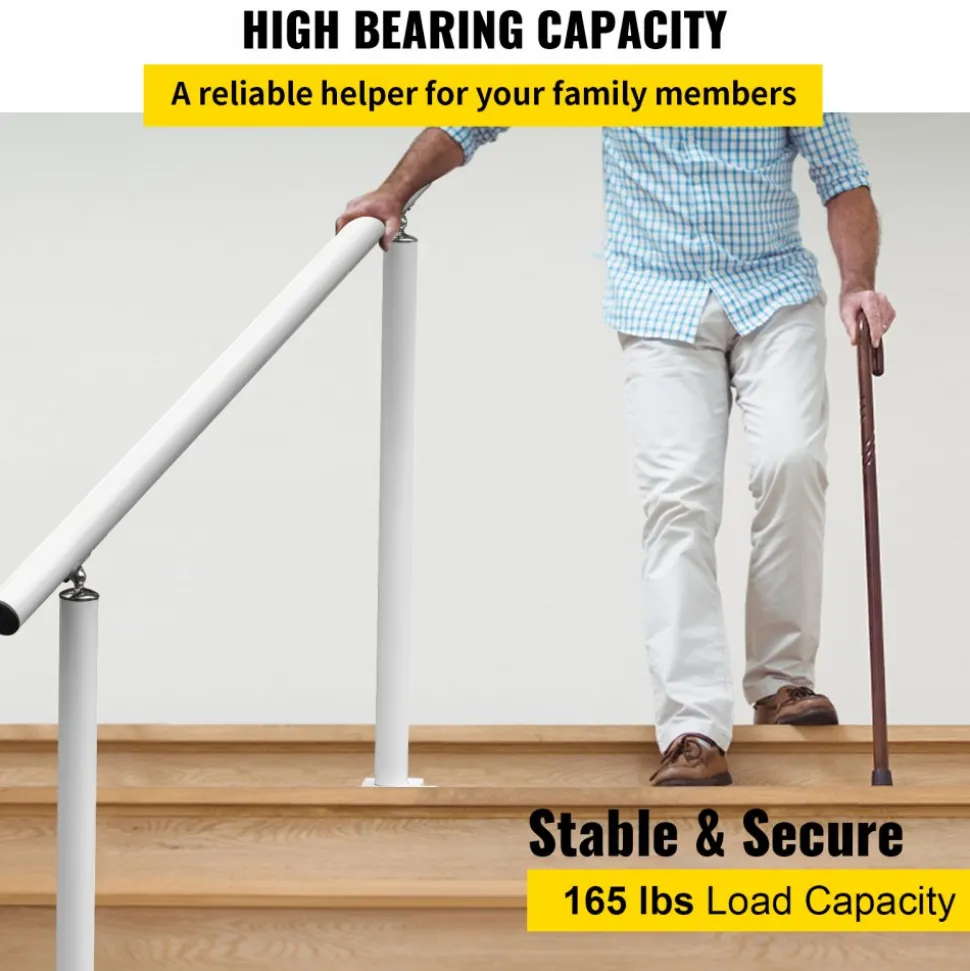 VEVOR Outdoor Stair Railing Kit, 3 FT Handrails 2-3 Steps, Adjustable Angle White Aluminum Stair Hand Rail for The Elderly, Handrails for Outdoor Steps
