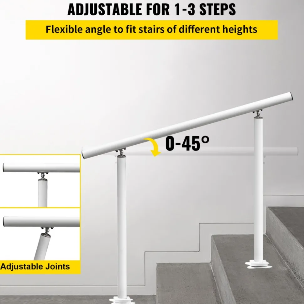 VEVOR Outdoor Stair Railing Kit, 3 FT Handrails 2-3 Steps, Adjustable Angle White Aluminum Stair Hand Rail for The Elderly, Handrails for Outdoor Steps