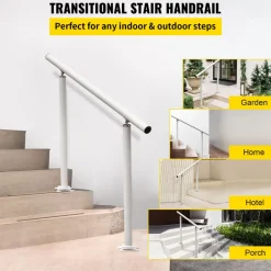VEVOR Outdoor Stair Railing Kit, 3 FT Handrails 2-3 Steps, Adjustable Angle White Aluminum Stair Hand Rail for The Elderly, Handrails for Outdoor Steps