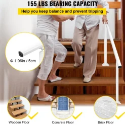VEVOR Outdoor Stair Railing Kit, 5 FT Handrails 0-5 Steps, Adjustable Angle White Aluminum Stair Hand Rail for The Elderly, Handrails for Outdoor Steps