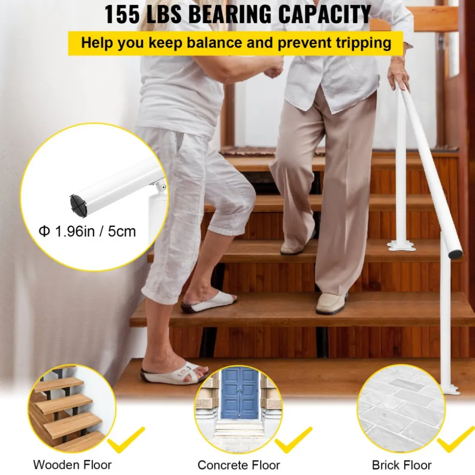 VEVOR Outdoor Stair Railing Kit, 5 FT Handrails 0-5 Steps, Adjustable Angle White Aluminum Stair Hand Rail for The Elderly, Handrails for Outdoor Steps