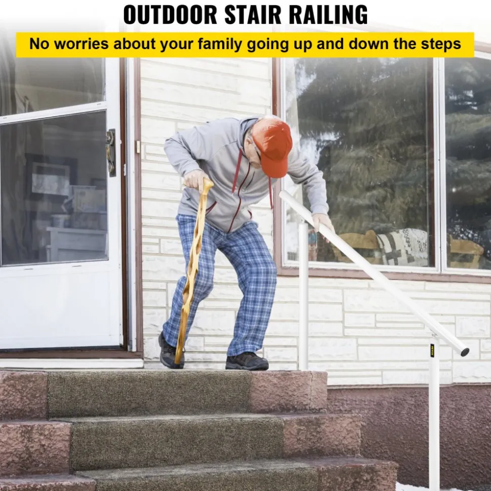 VEVOR Outdoor Stair Railing Kit, 5 FT Handrails 0-5 Steps, Adjustable Angle White Aluminum Stair Hand Rail for The Elderly, Handrails for Outdoor Steps