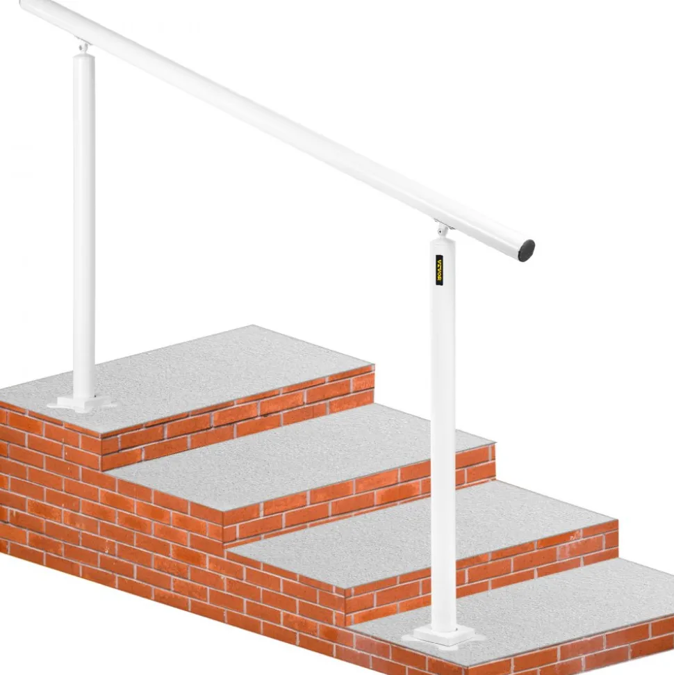 VEVOR Outdoor Stair Railing Kit, 5 FT Handrails 0-5 Steps, Adjustable Angle White Aluminum Stair Hand Rail for The Elderly, Handrails for Outdoor Steps