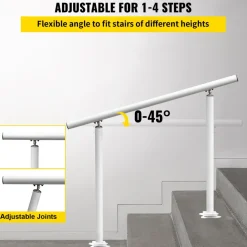 VEVOR Outdoor Stair Railing Kit, 4 FT Handrails 1-4 Steps, Adjustable Angle White Aluminum Stair Hand Rail for The Elderly, Handrails for Outdoor Steps