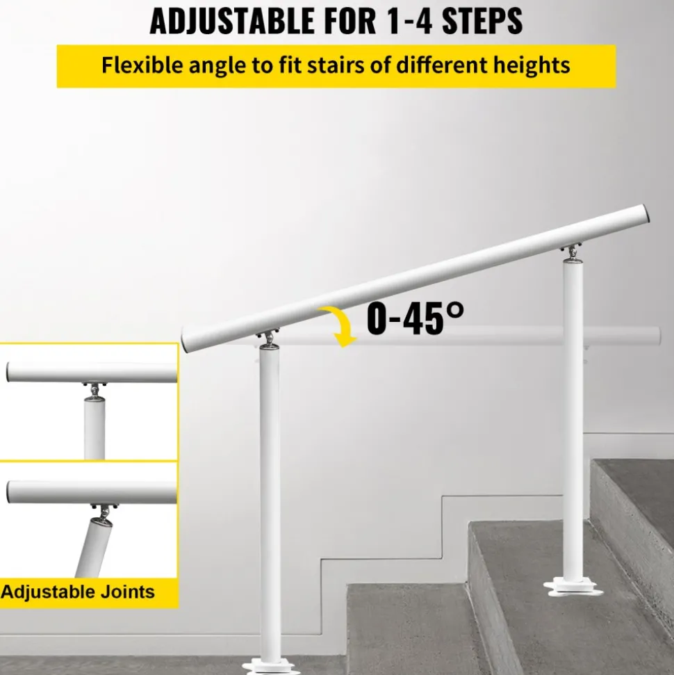 VEVOR Outdoor Stair Railing Kit, 4 FT Handrails 1-4 Steps, Adjustable Angle White Aluminum Stair Hand Rail for The Elderly, Handrails for Outdoor Steps