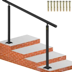 VEVOR Outdoor Stair Railing Kit, 5 FT Handrails 0-5 Steps, Adjustable Angle Black Aluminum Stair Hand Rail for The Elderly, Handrails for Indoor & Outdoor Steps