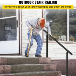 VEVOR Outdoor Stair Railing Kit, 5 FT Handrails 0-5 Steps, Adjustable Angle Black Aluminum Stair Hand Rail for The Elderly, Handrails for Indoor & Outdoor Steps