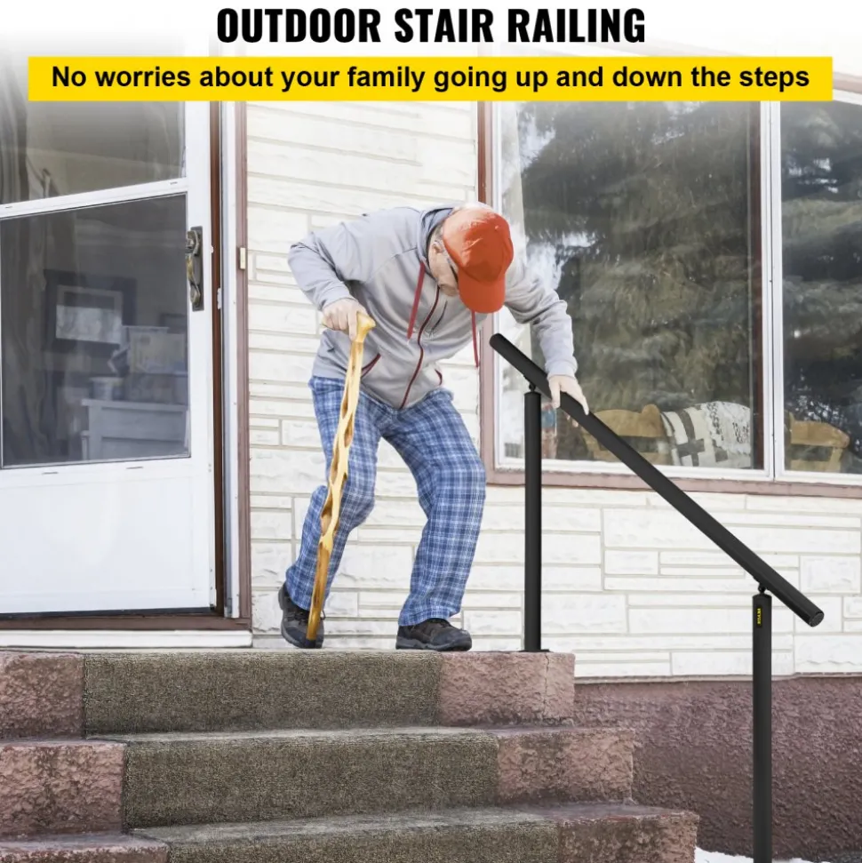 VEVOR Outdoor Stair Railing Kit, 5 FT Handrails 0-5 Steps, Adjustable Angle Black Aluminum Stair Hand Rail for The Elderly, Handrails for Indoor & Outdoor Steps