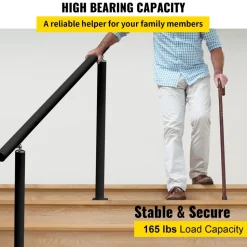 VEVOR Outdoor Stair Railing Kit, 4 FT Handrails 1-4 Steps, Adjustable Angle Black Aluminum Stair Hand Rail for The Elderly, Handrails for Outdoor Steps