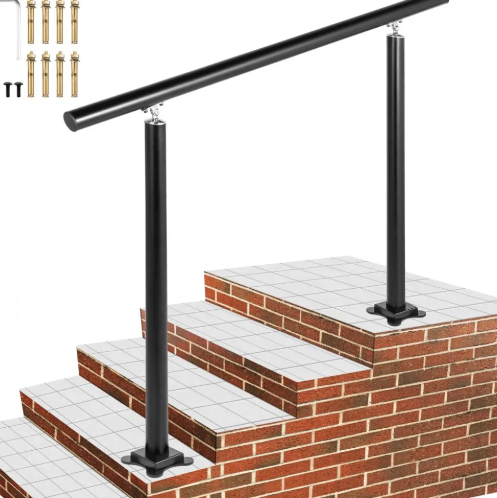 VEVOR Outdoor Stair Railing Kit, 4 FT Handrails 1-4 Steps, Adjustable Angle Black Aluminum Stair Hand Rail for The Elderly, Handrails for Outdoor Steps