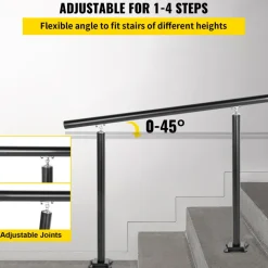 VEVOR Outdoor Stair Railing Kit, 4 FT Handrails 1-4 Steps, Adjustable Angle Black Aluminum Stair Hand Rail for The Elderly, Handrails for Outdoor Steps