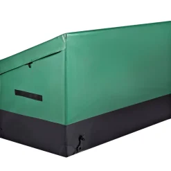 VEVOR Outdoor Storage Box, 100 Gallon Waterproof PE Tarpaulin Deck Box with Galvanized Frame, All-Weather Protection & Portable, for Camping, Garden, Poolside, and Yard, Brown & Blue
