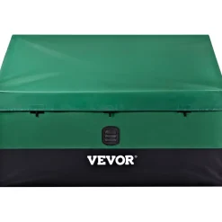 VEVOR Outdoor Storage Box, 100 Gallon Waterproof PE Tarpaulin Deck Box with Galvanized Frame, All-Weather Protection & Portable, for Camping, Garden, Poolside, and Yard, Brown & Blue