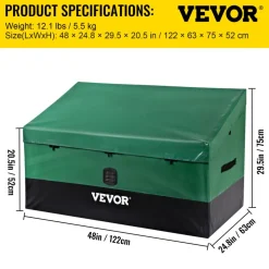 VEVOR Outdoor Storage Box, 100 Gallon Waterproof PE Tarpaulin Deck Box with Galvanized Frame, All-Weather Protection & Portable, for Camping, Garden, Poolside, and Yard, Brown & Blue