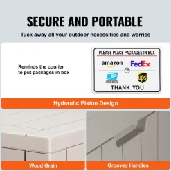 VEVOR Outdoor Storage Box, 31 Gallon Resin Deck Box, Backyard Outside Toy and Towel Storage Cabinet Waterproof, for Patio Furniture Cushions, Garden Tools, Pool Supplies & Package Delivery (Grey)