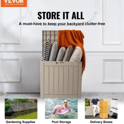 VEVOR Outdoor Storage Box, 31 Gallon Resin Deck Box, Backyard Outside Toy and Towel Storage Cabinet Waterproof, for Patio Furniture Cushions, Garden Tools, Pool Supplies & Package Delivery (Grey)