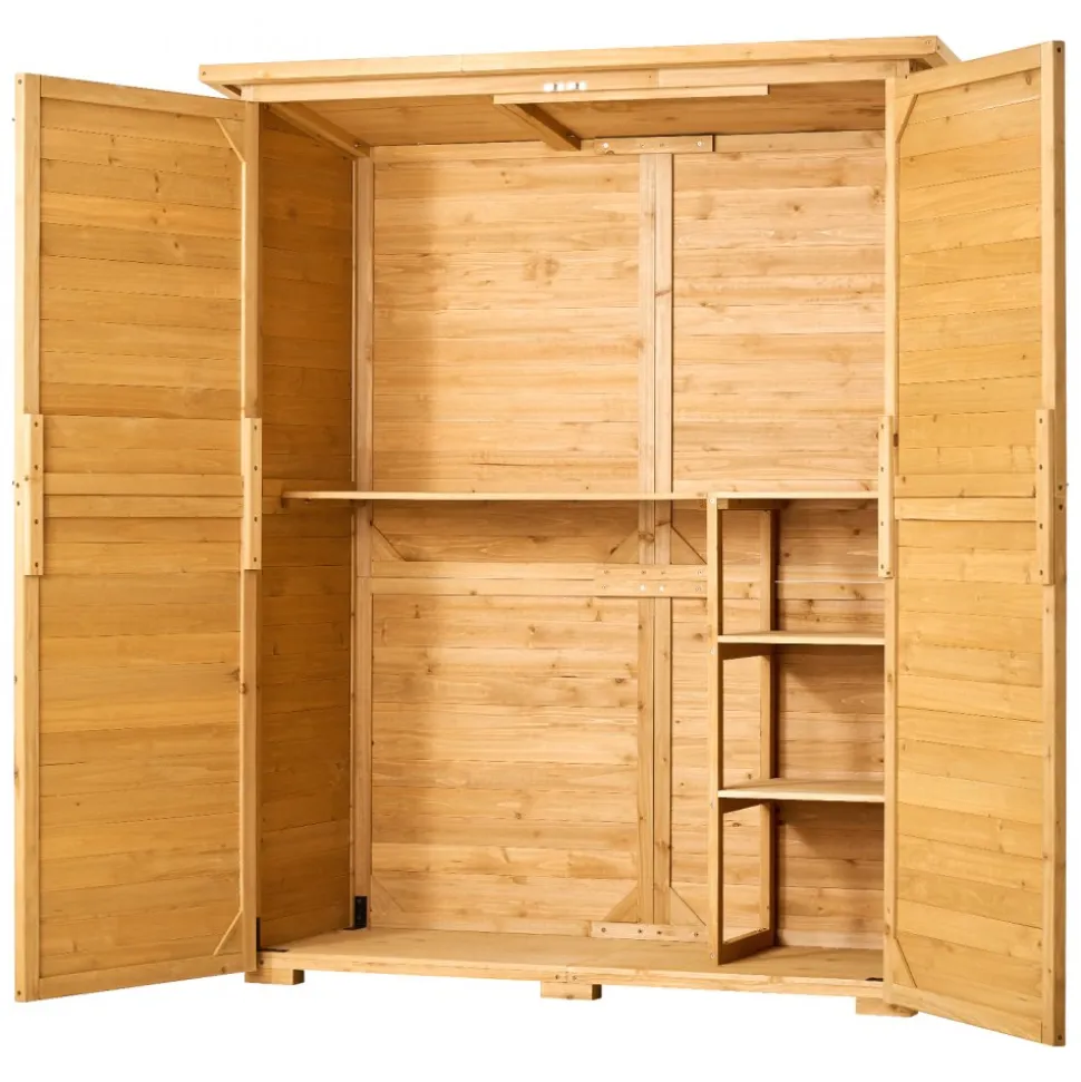 VEVOR Outdoor Storage Shed, Large Wooden Outside Storage Cabinet with Waterproof Roof and Metal Frame, Double Lockable Doors Garden Tool Shed Storage House Cabinet with Shelves & Floor, 55"x67.5"