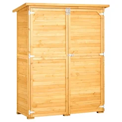 VEVOR Outdoor Storage Shed, Large Wooden Outside Storage Cabinet with Waterproof Roof and Metal Frame, Double Lockable Doors Garden Tool Shed Storage House Cabinet with Shelves & Floor, 55