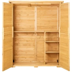VEVOR Outdoor Storage Shed, Large Wooden Outside Storage Cabinet with Waterproof Roof and Metal Frame, Double Lockable Doors Garden Tool Shed Storage House Cabinet with Shelves & Floor, 55