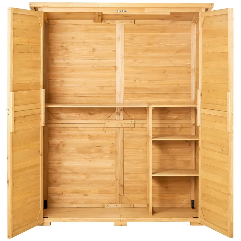 VEVOR Outdoor Storage Shed, Large Wooden Outside Storage Cabinet with Waterproof Roof and Metal Frame, Double Lockable Doors Garden Tool Shed Storage House Cabinet with Shelves & Floor, 55"x67.5"