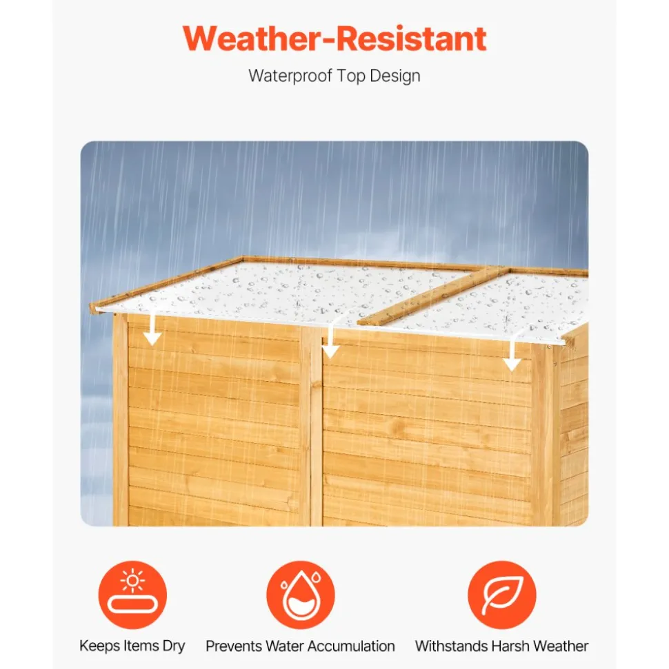 VEVOR Outdoor Storage Shed, Large Wooden Outside Storage Cabinet with Waterproof Roof and Metal Frame, Double Lockable Doors Garden Tool Shed Storage House Cabinet with Shelves & Floor, 55"x67.5"