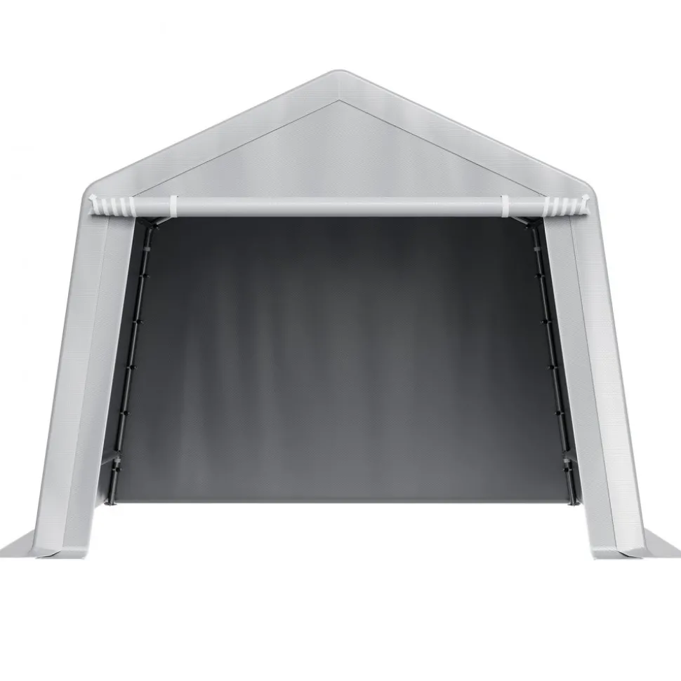 VEVOR Outdoor Storage Shed, 10 x 10 ft Portable Storage Tent with Roll-up Door, Waterproof Canopy Shed Shelter, Heavy Duty Frame, Patio Garage Carport for Motorcycle, Lawn Mower, Bike, Grey